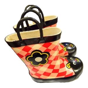 Red and Black Kitty Cat Rain Boots Size 7/8.